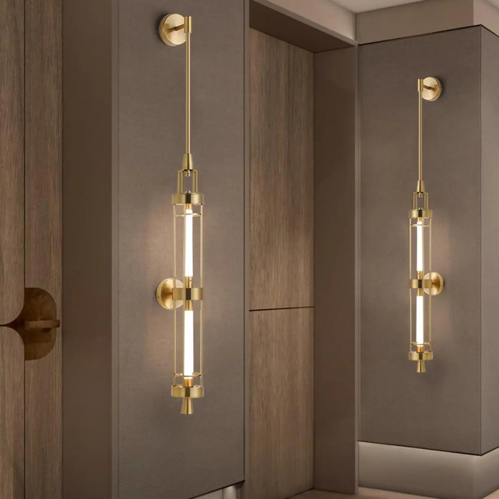 Applique murale cylindrique dorée avec 2 ampoules LED à lumière chaude
