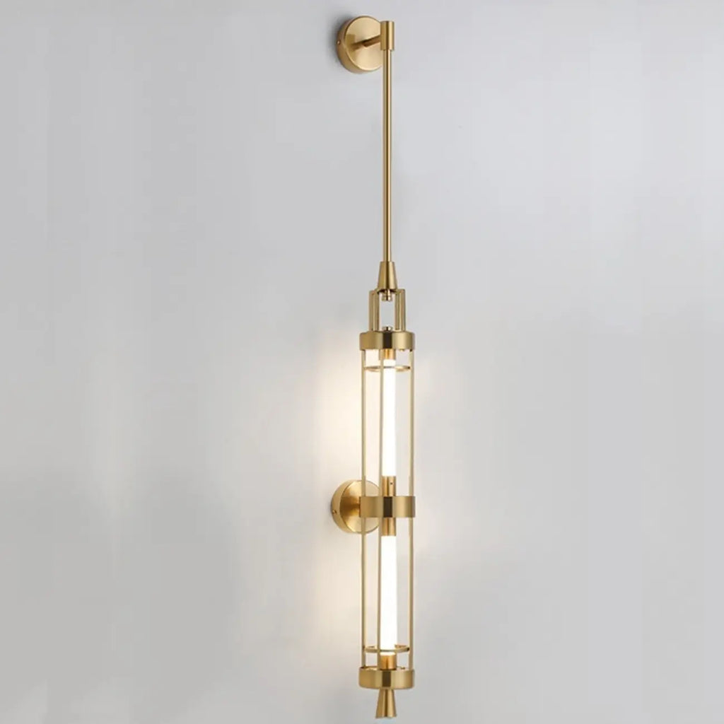 Applique murale cylindrique dorée avec 2 ampoules LED à lumière chaude