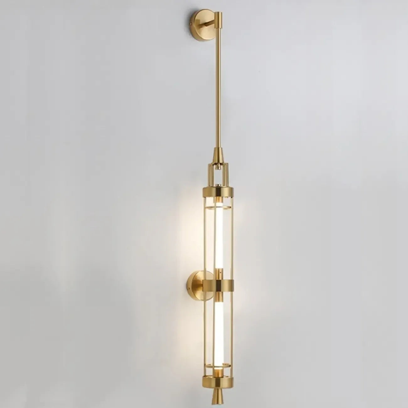 Applique murale cylindrique dorée avec 2 ampoules LED à lumière chaude