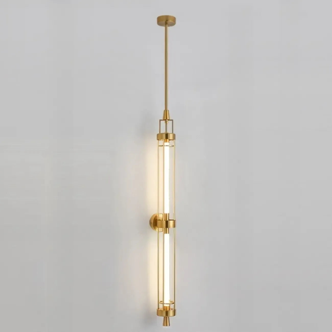 Applique murale cylindrique dorée avec 2 ampoules LED à lumière chaude