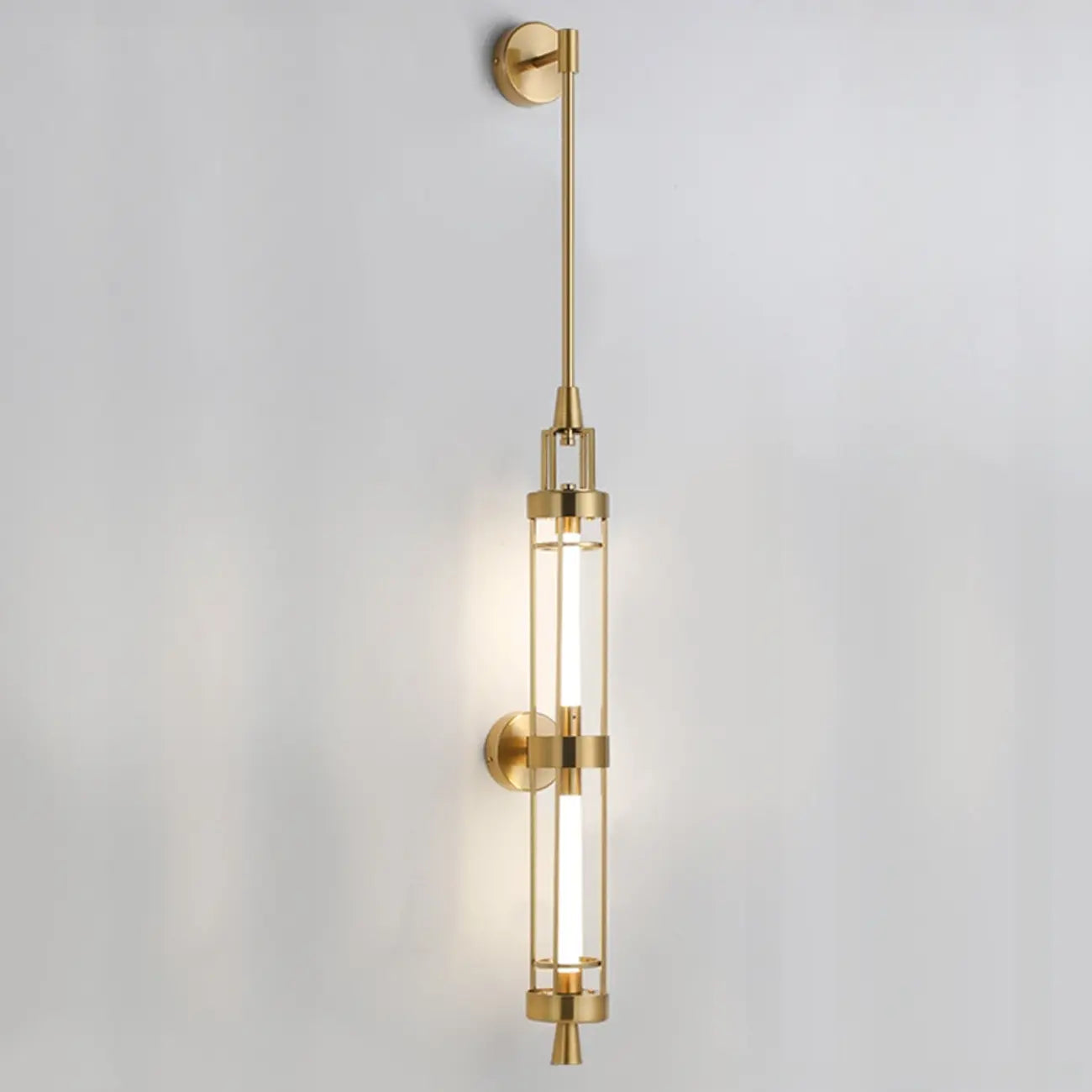 Applique murale cylindrique dorée avec 2 ampoules LED à lumière chaude