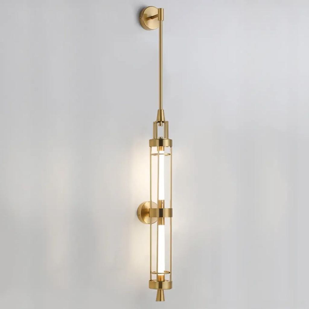 Applique murale cylindrique dorée avec 2 ampoules LED à lumière chaude