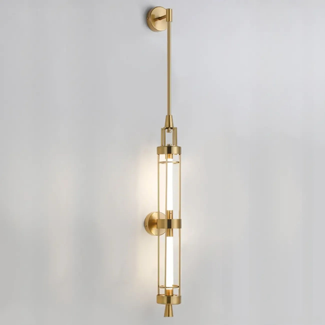 Applique murale cylindrique dorée avec 2 ampoules LED à lumière chaude