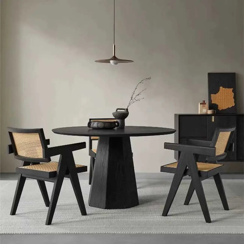 Table de salle à manger ronde moderne en bois noir