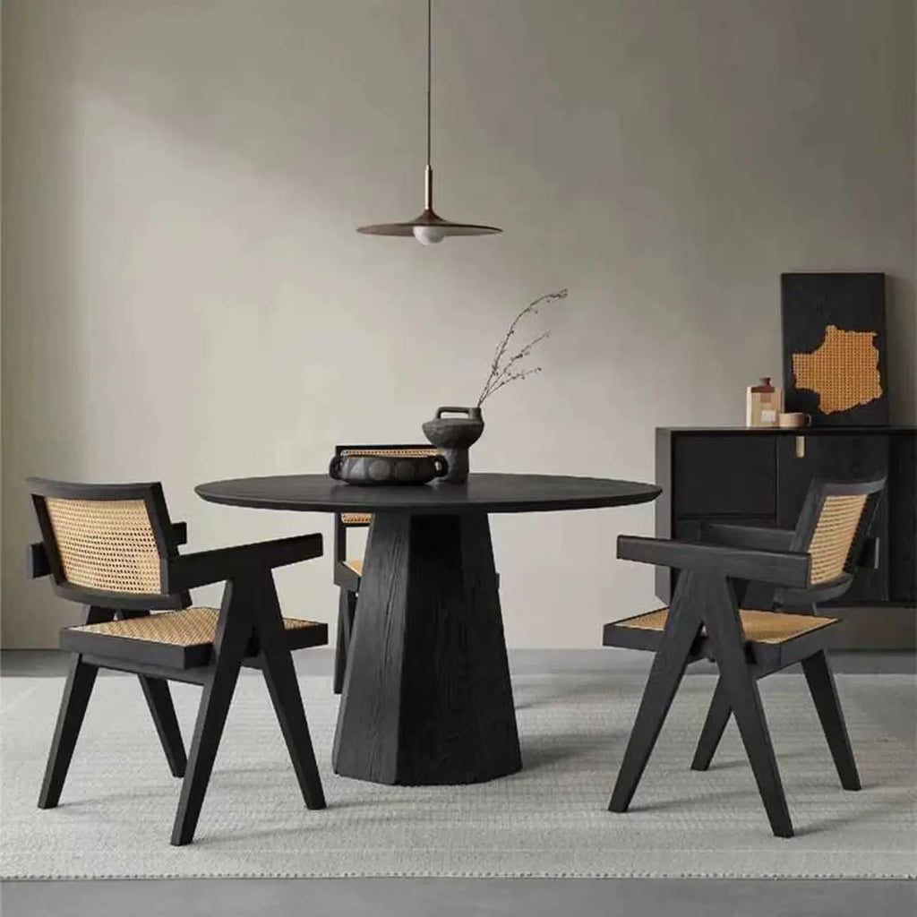 Table de salle à manger ronde moderne en bois noir