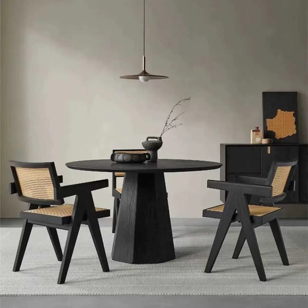Table de salle à manger ronde moderne en bois noir