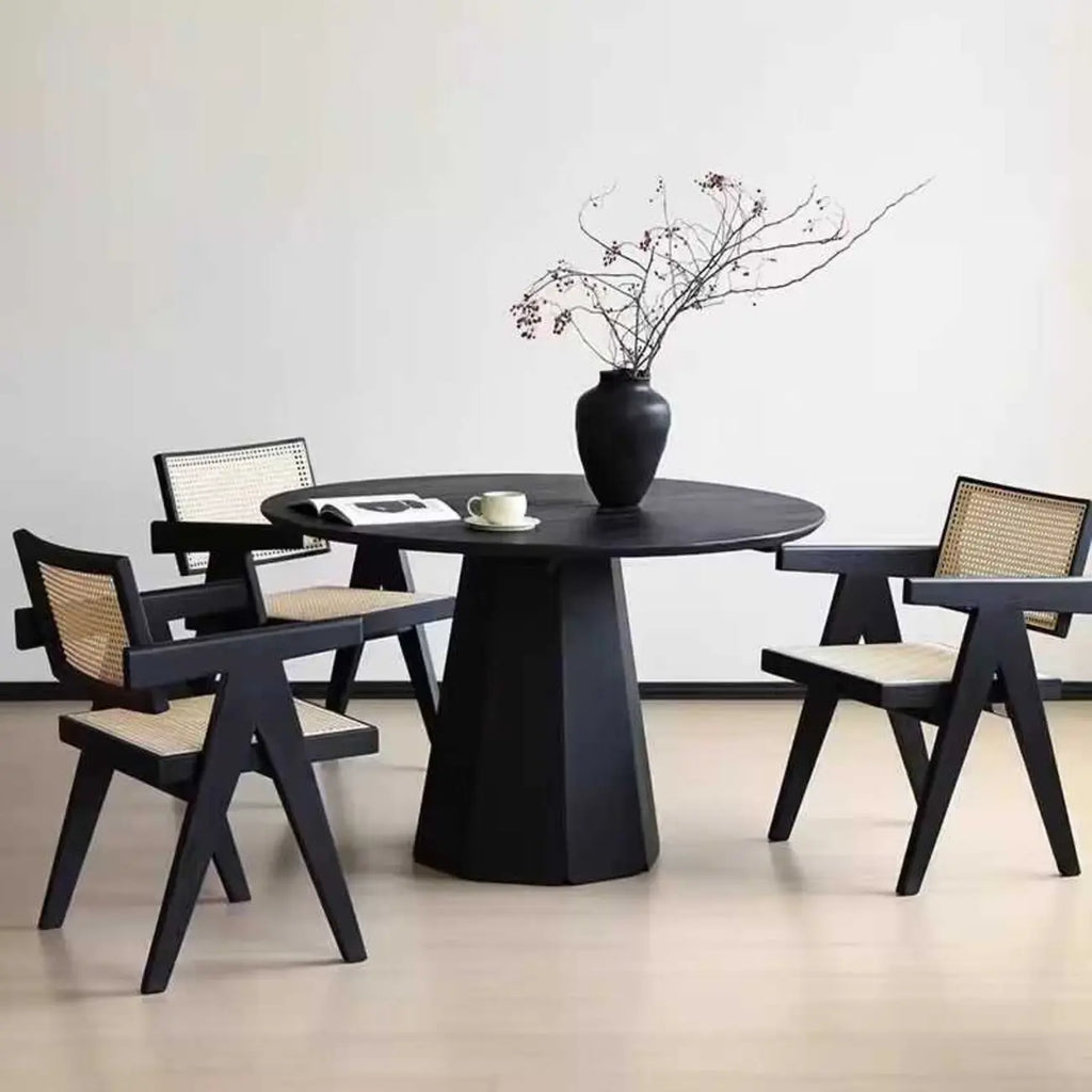 Table de salle à manger ronde moderne en bois noir