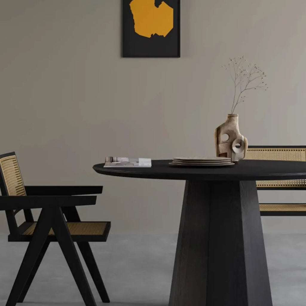Table de salle à manger ronde moderne en bois noir