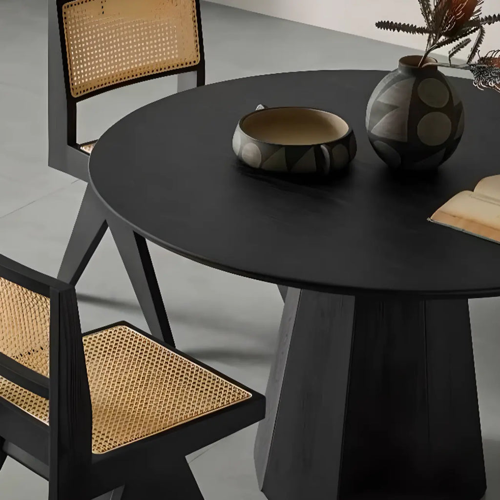 Table de salle à manger ronde moderne en bois noir