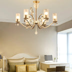 Lustre cylindrique en verre champagne avec pendentif en cristal