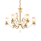 Lustre cylindrique en verre champagne avec pendentif en cristal