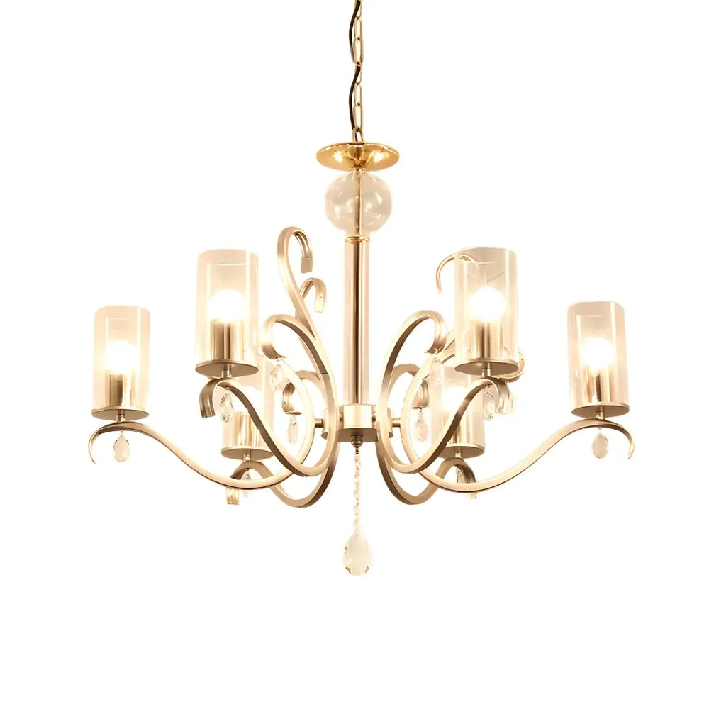 Lustre cylindrique en verre champagne avec pendentif en cristal