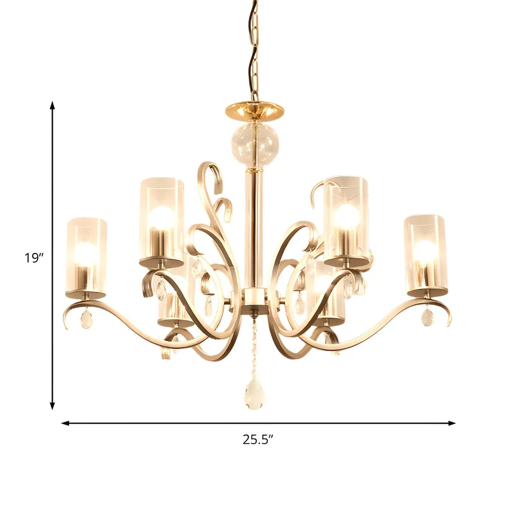 Lustre cylindrique en verre champagne avec pendentif en cristal