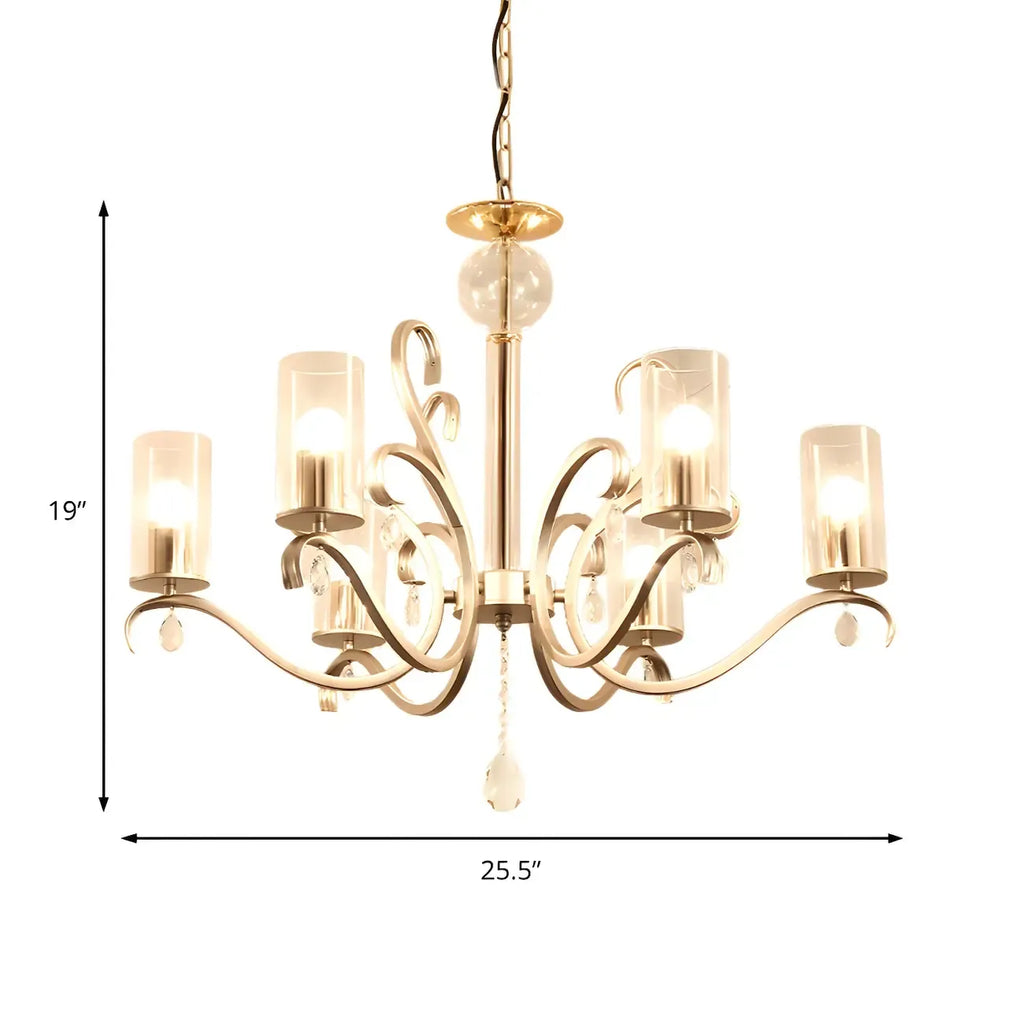Lustre cylindrique en verre champagne avec pendentif en cristal