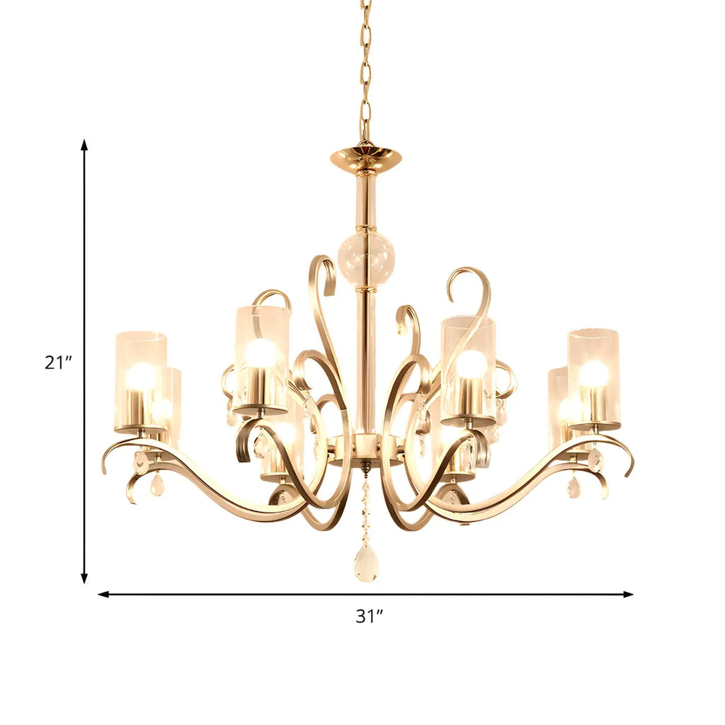 Lustre cylindrique en verre champagne avec pendentif en cristal