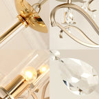 Lustre cylindrique en verre champagne avec pendentif en cristal