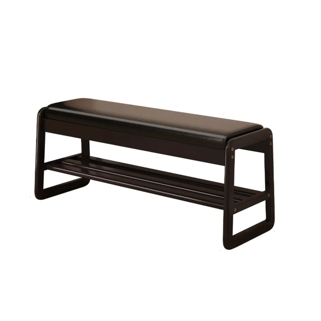 Banc d'entrée en bois massif recouvert de tissu noir avec rangement