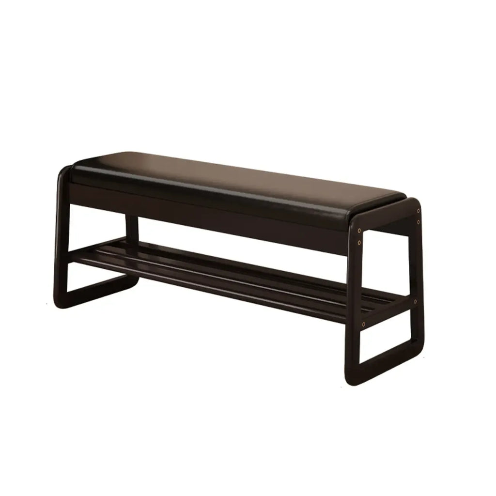 Banc d'entrée en bois massif recouvert de tissu noir avec rangement