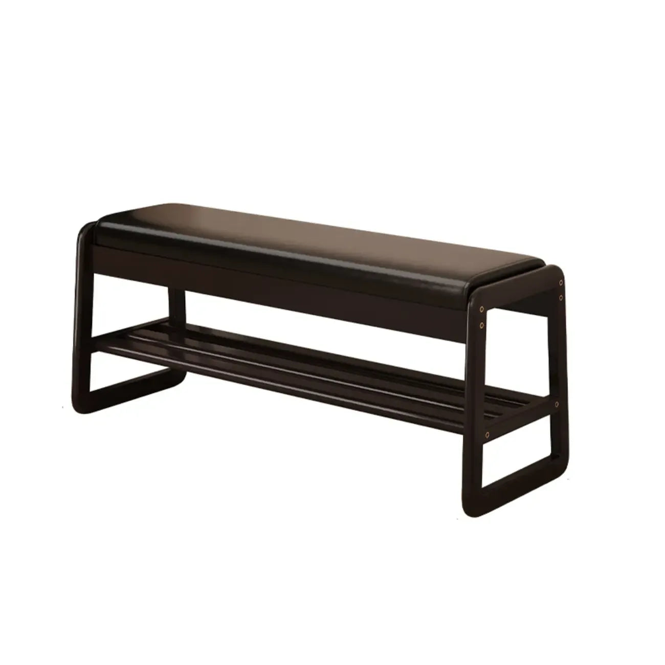 Banc d'entrée en bois massif recouvert de tissu noir avec rangement