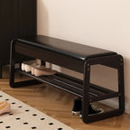 Banc d'entrée en bois massif recouvert de tissu noir avec rangement