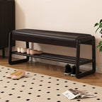 Banc d'entrée en bois massif recouvert de tissu noir avec rangement