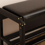 Banc d'entrée en bois massif recouvert de tissu noir avec rangement