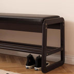 Banc d'entrée en bois massif recouvert de tissu noir avec rangement