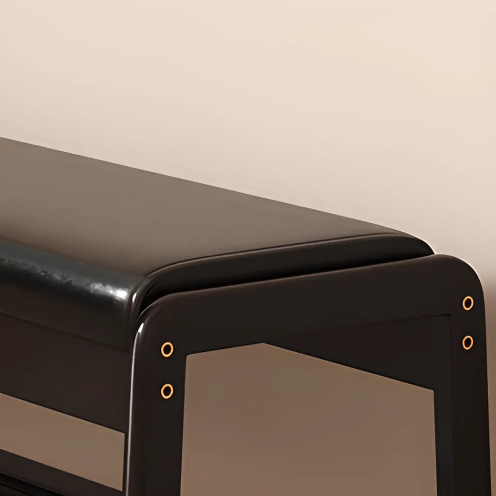 Banc d'entrée en bois massif recouvert de tissu noir avec rangement