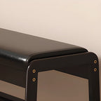 Banc d'entrée en bois massif recouvert de tissu noir avec rangement