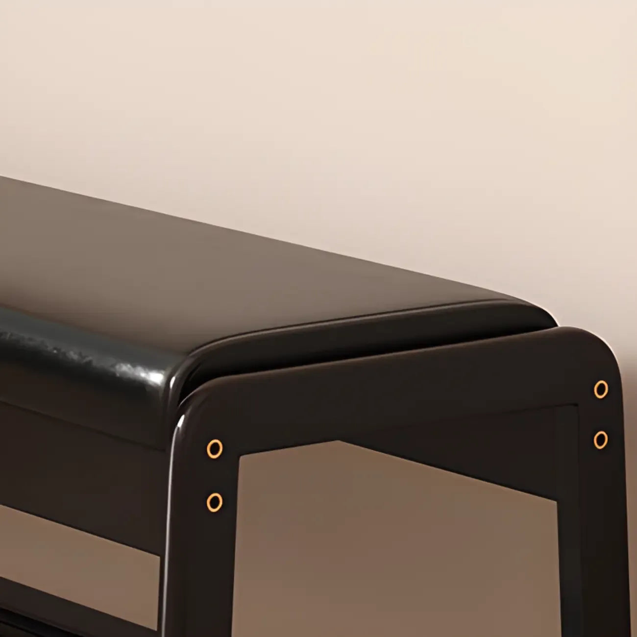 Banc d'entrée en bois massif recouvert de tissu noir avec rangement