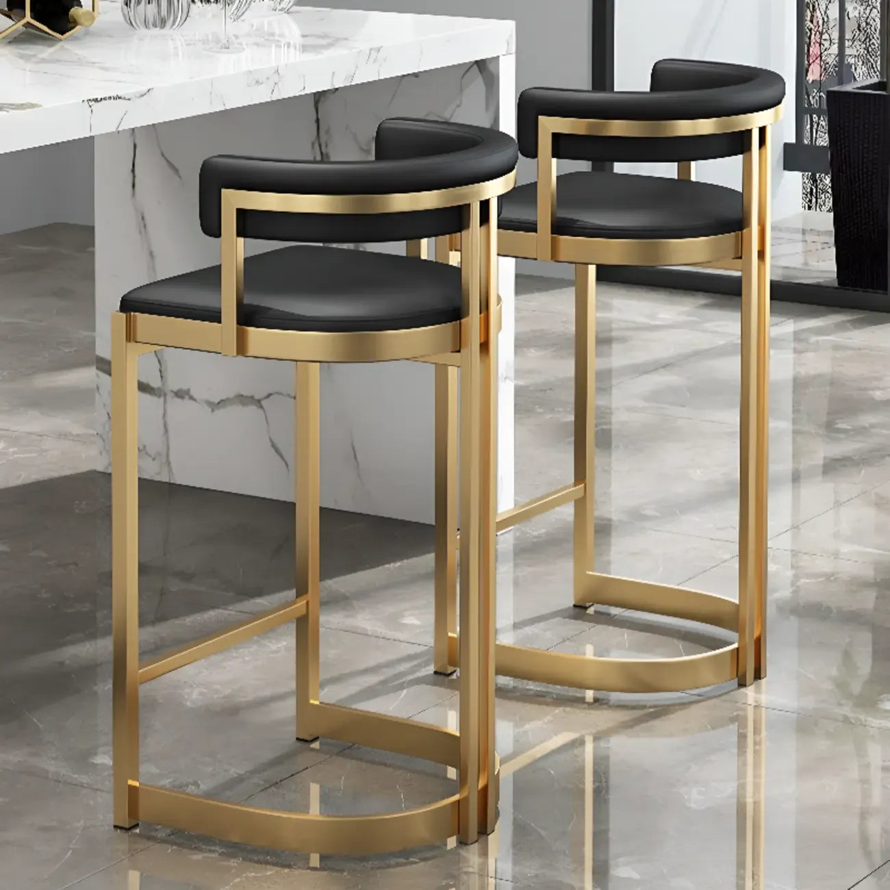 Tabouret de bar traîneau doré luxueux avec coussin en métal