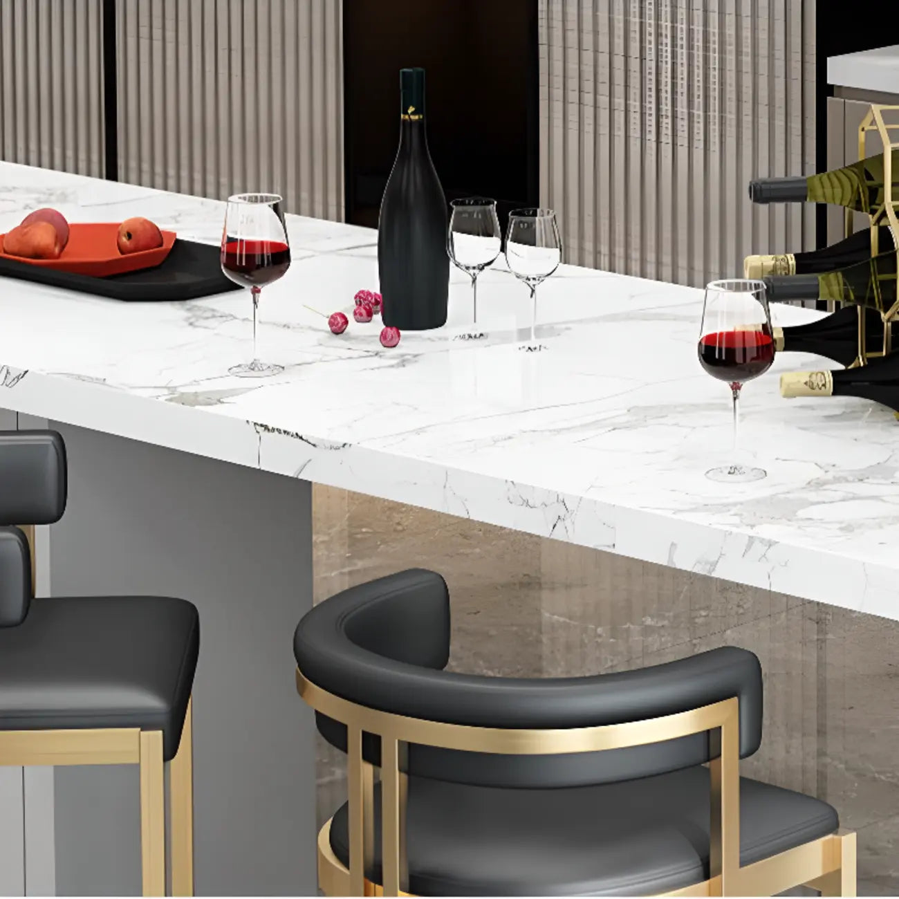 Tabouret de bar traîneau doré luxueux avec coussin en métal