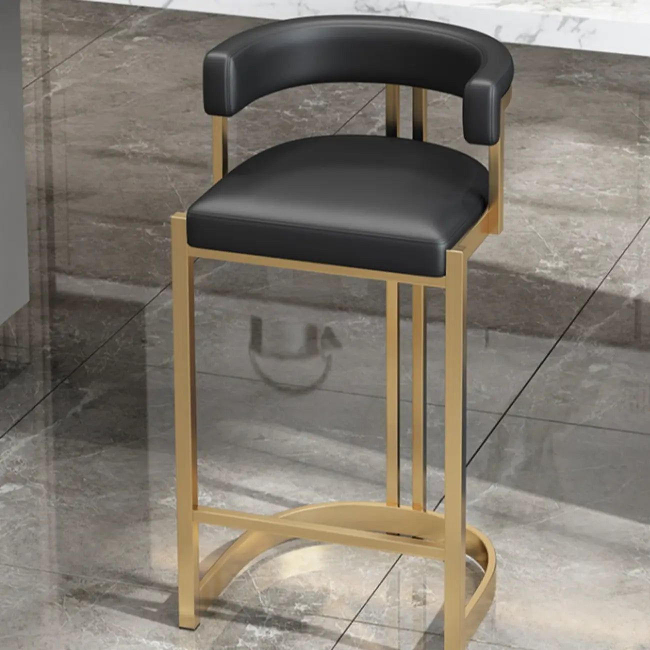 Tabouret de bar traîneau doré luxueux avec coussin en métal
