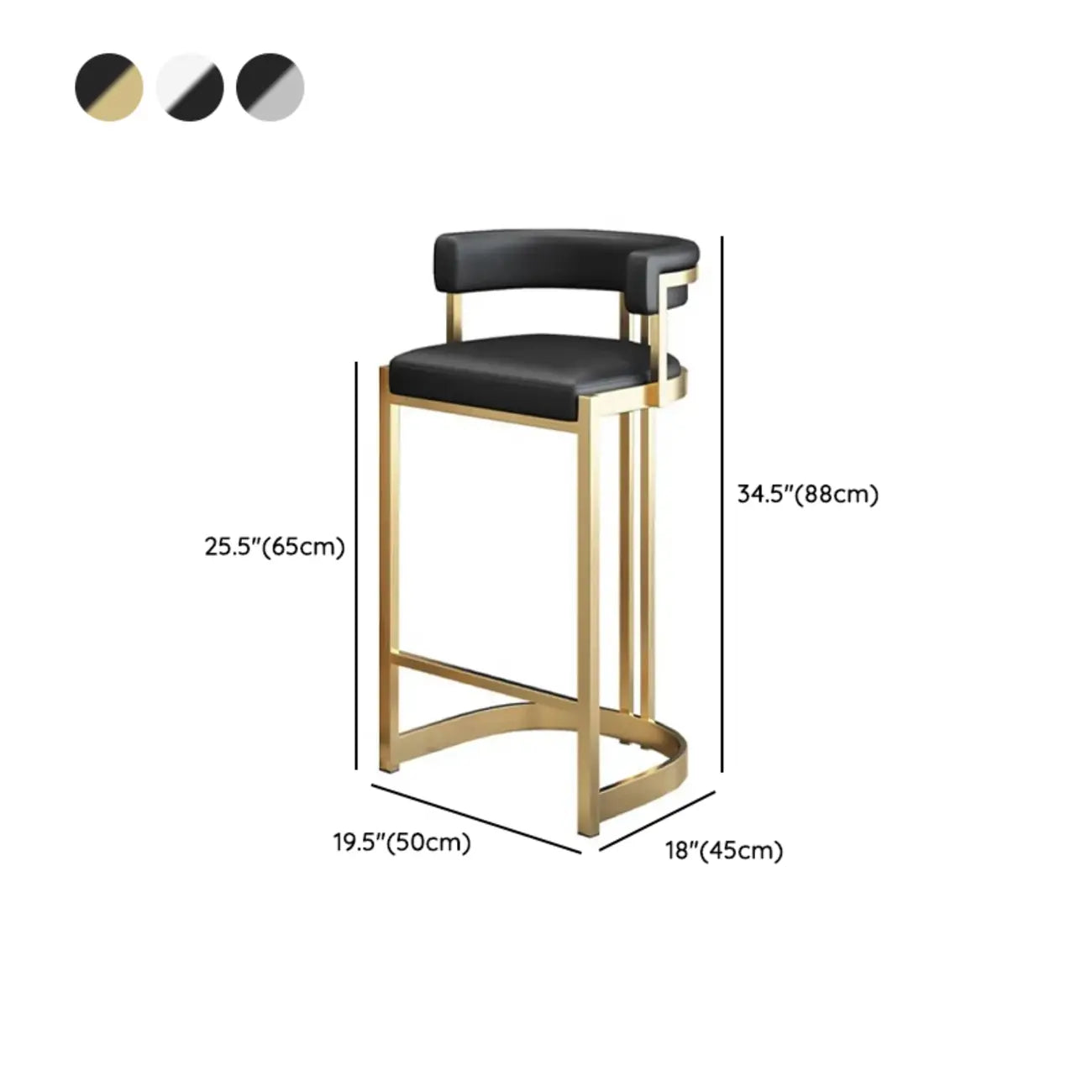 Tabouret de bar traîneau doré luxueux avec coussin en métal