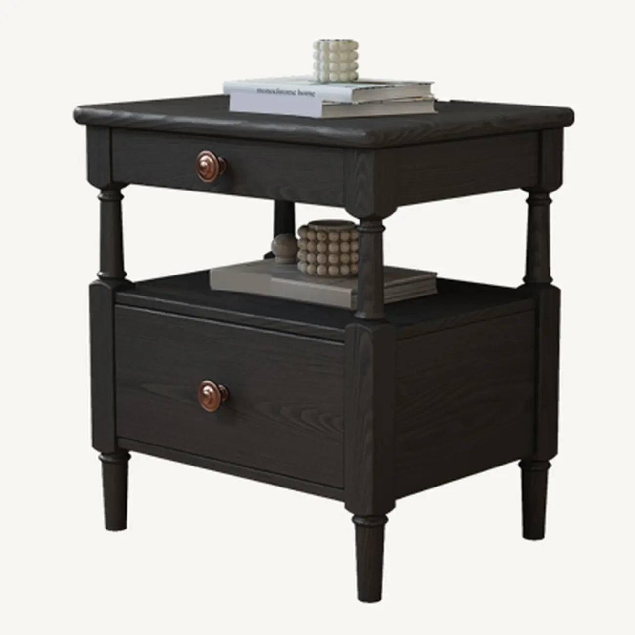 Table de chevet rectangulaire classique à 3 niveaux en bois noir