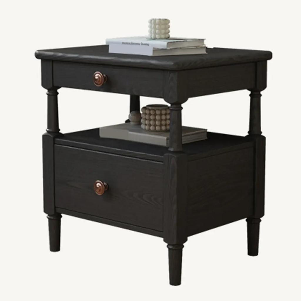 Table de chevet rectangulaire classique à 3 niveaux en bois noir