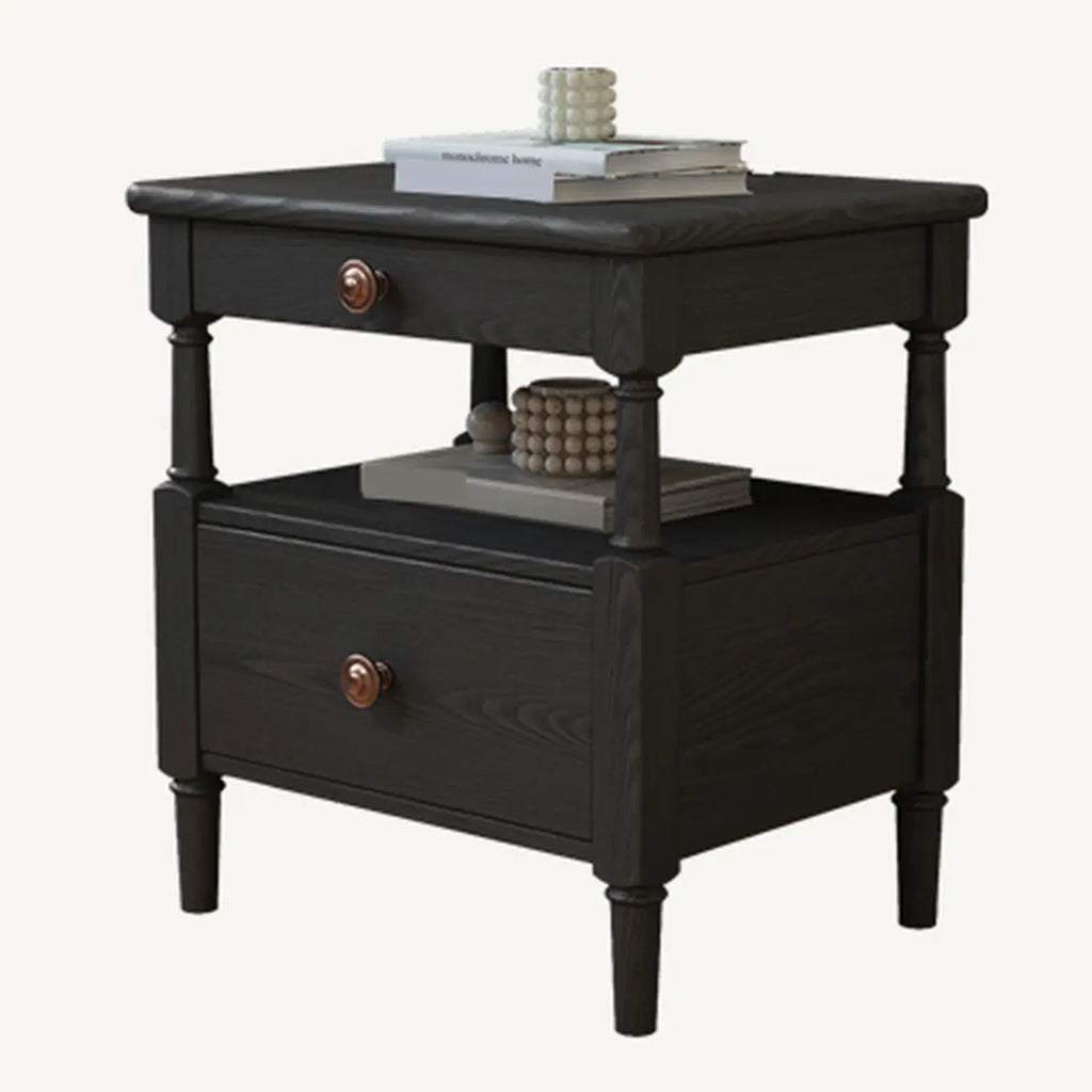 Table de chevet rectangulaire classique à 3 niveaux en bois noir