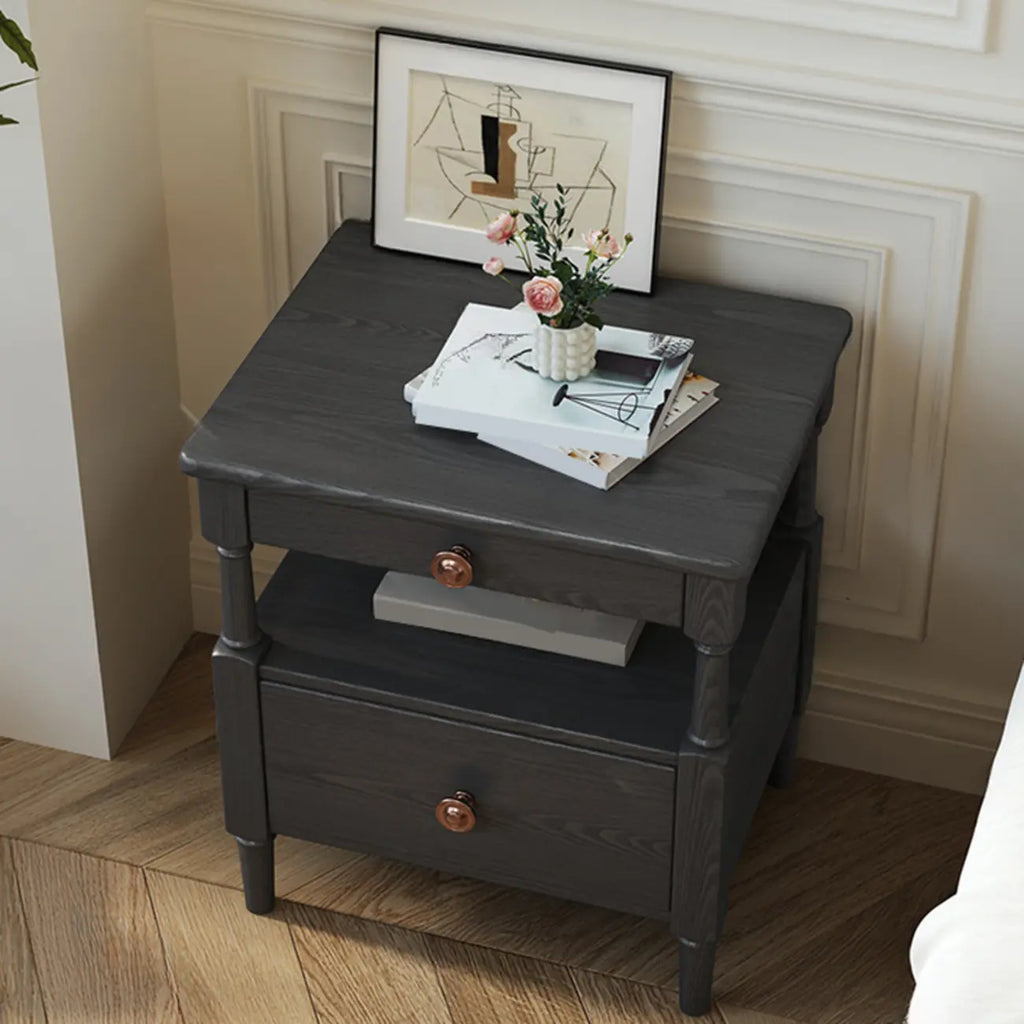 Table de chevet rectangulaire classique à 3 niveaux en bois noir
