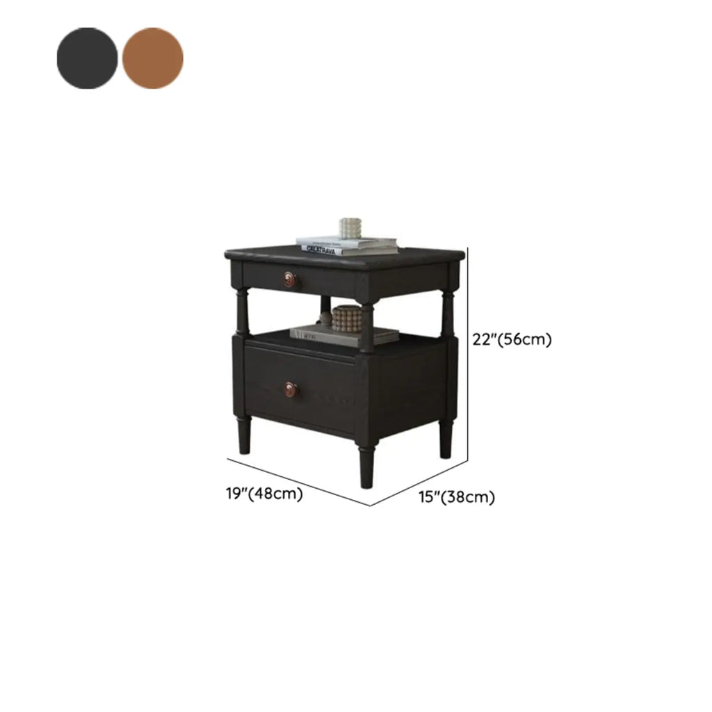 Table de chevet rectangulaire classique à 3 niveaux en bois noir