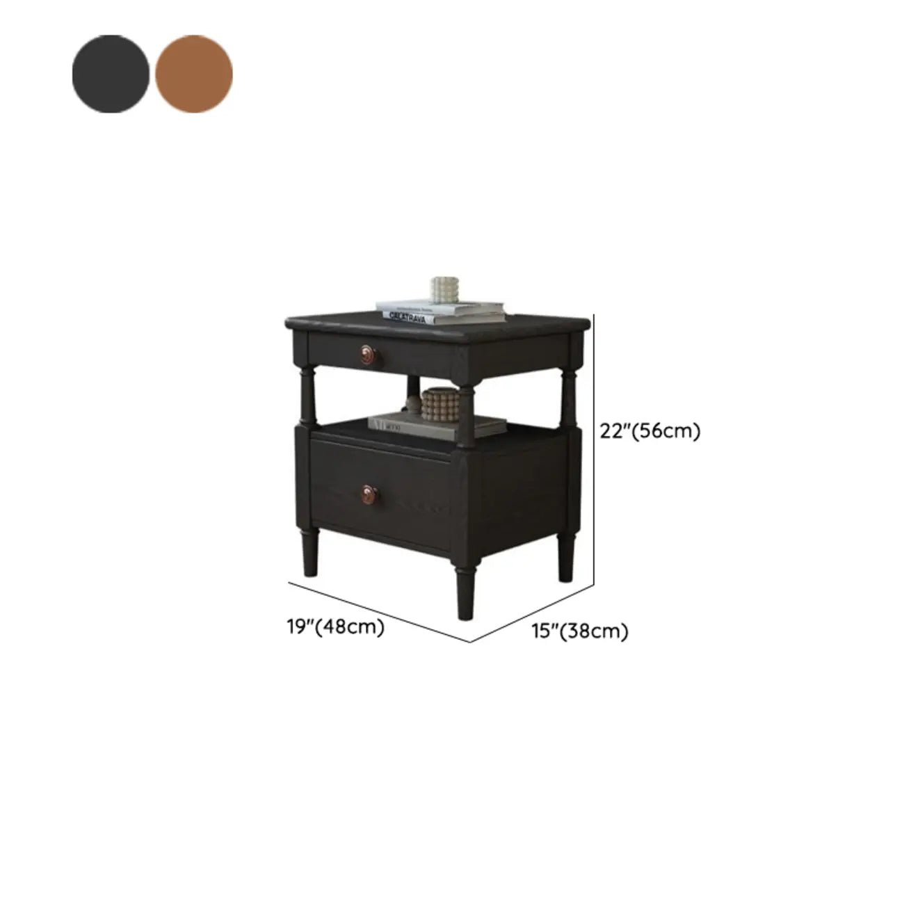 Table de chevet rectangulaire classique à 3 niveaux en bois noir