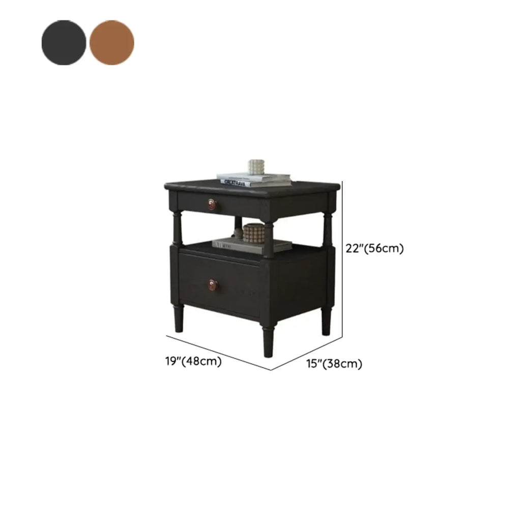Table de chevet rectangulaire classique à 3 niveaux en bois noir