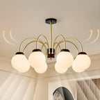 Lampadario classico a sfera in vetro bianco e oro