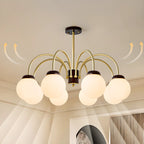 Lampadario classico a sfera in vetro bianco e oro