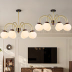 Lampadario classico a sfera in vetro bianco e oro