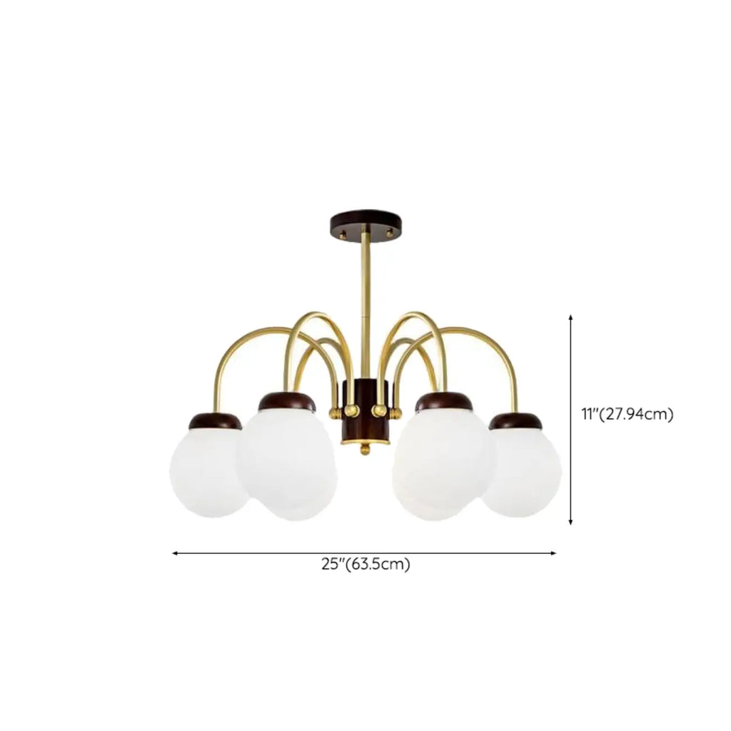 Lampadario classico a sfera in vetro bianco e oro