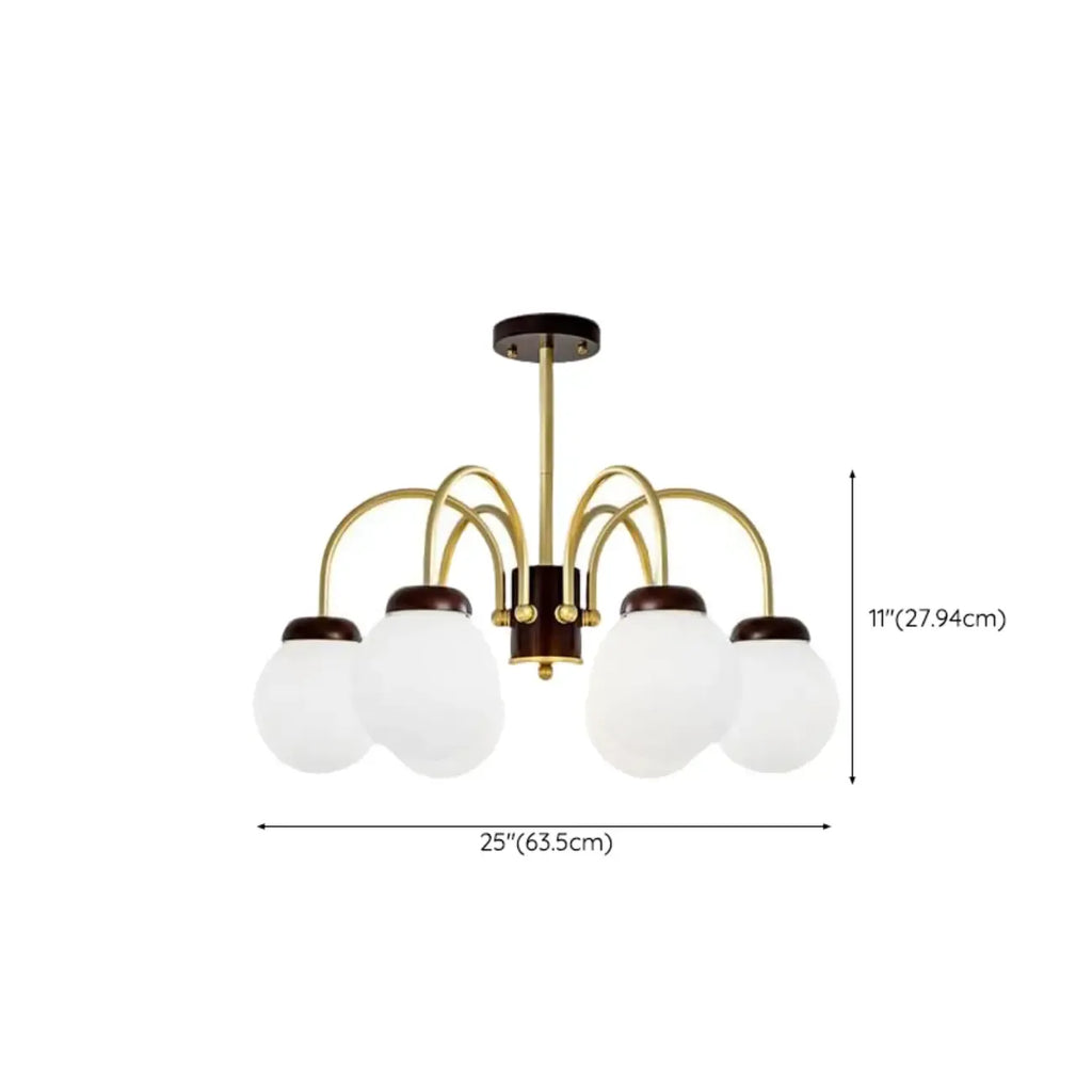 Lampadario classico a sfera in vetro bianco e oro