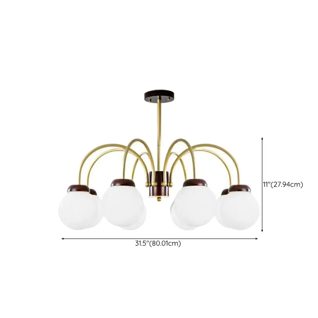 Lampadario classico a sfera in vetro bianco e oro