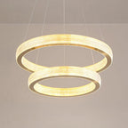 Lustre glamour doré à double anneau en cristal et LED LED
