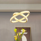 Lustre glamour doré à double anneau en cristal et LED LED