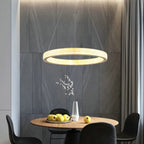 Lustre glamour doré à double anneau en cristal et LED LED